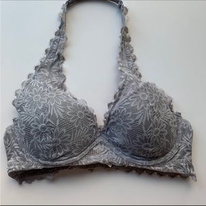 PINK Victoria's Secret Gray Lace Bra with Halter Neck